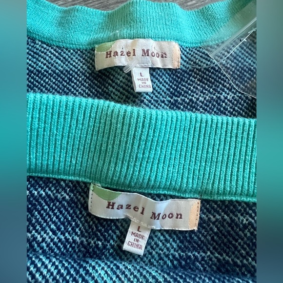 Hazel moon cardigan sweater and knit skirt set in teal/navy. Size L NWT! - Picture 8 of 9